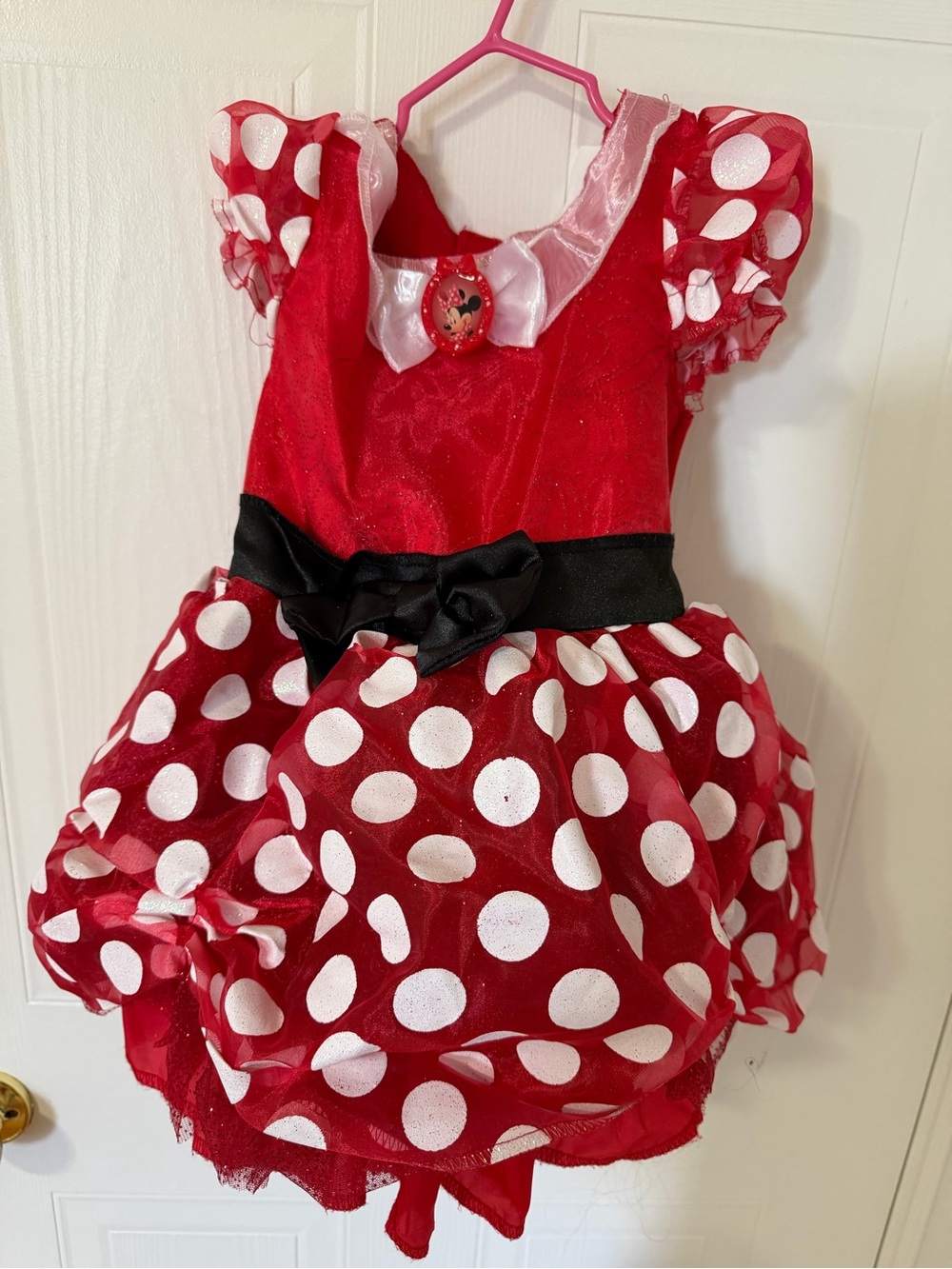 Kids Halloween dress Red Polka Dot Minnie-Style Dress Costume with Black Bow
